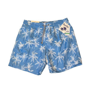 Men's Trunks Surf & Swim Co. Blue White Palm Tree Swim Trunks L